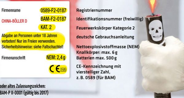 Die Infografik der Bundesanstalt für Materialforschung und -prüfung zeigt, welche Nummern und Kennzeichen auf legalen Böllern aufgedruckt sind.