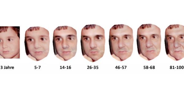 Alterungsprozess von 3 bis 100 anhand des Portraitfotos eines Mannes