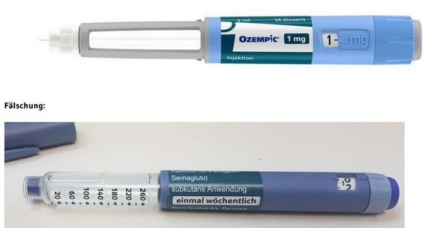 Ozempic Pen Original und Fälschung im Vergleich.