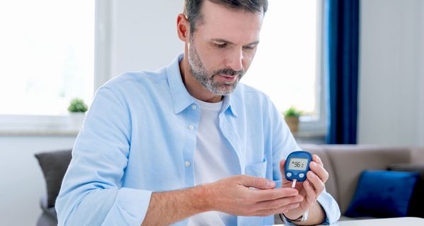 Ein Mann misst seinen Blutzuckerwert.
