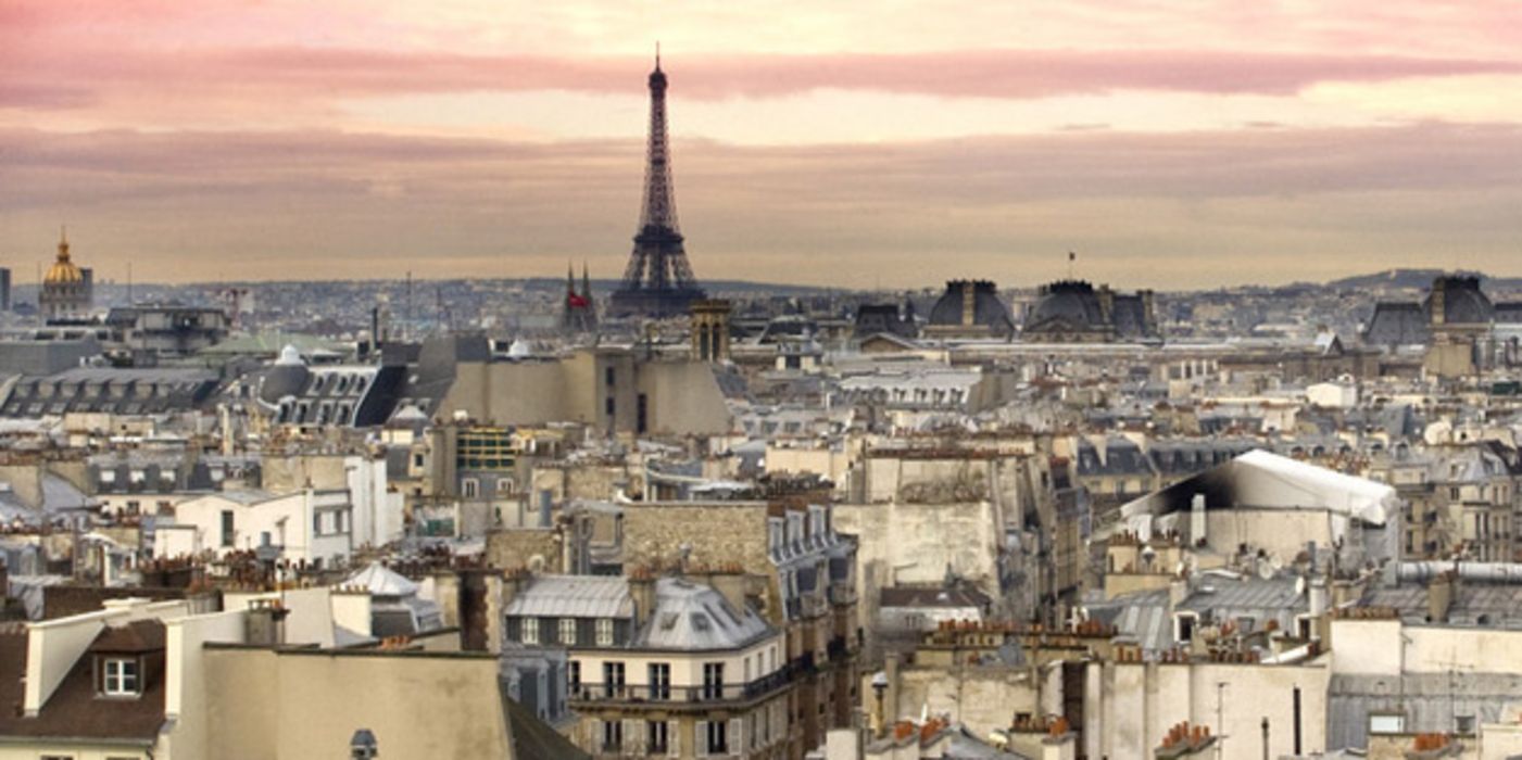 Überblick über die Dächer von Paris mit Eiffelturm.