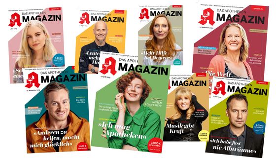 Verschiedene titelbilder des APOTHEKEN MAGAZINs 2023.