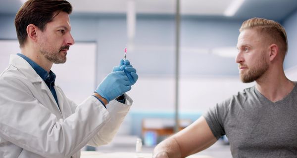 Ein Arzt bereitet eine Spritze für einen Patienten vor.