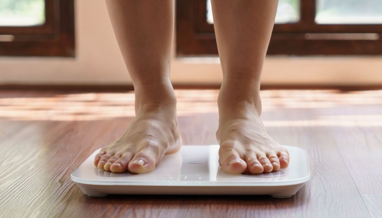 Konzept Abnehmen: Füße auf einer Waage