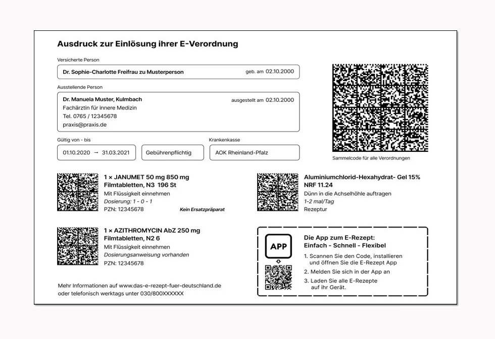 Abbildung des ausgedruckten E-Rezepts.